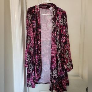 Kiyonna Oversized Plus Size Pink and Purple Maroon  Aztec Open Cardigan Size 5X